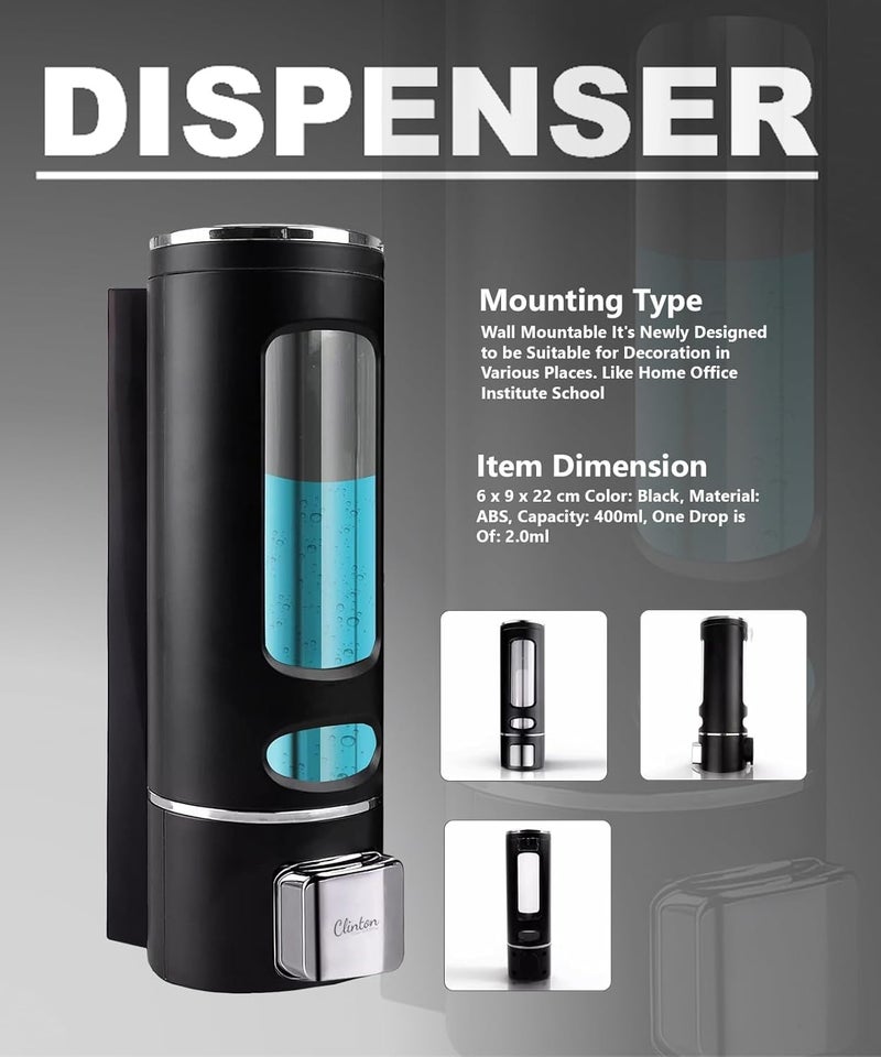 CLINTON حامل صابون سائل متعدد الاستخدامات مثبت على الحائط سعة 400 مل للحمام (أسود) - Image 4