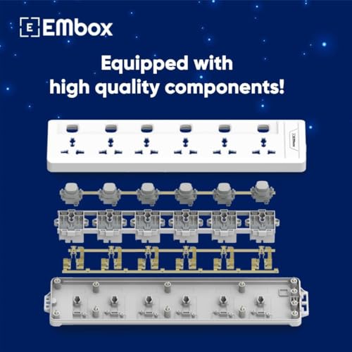 EMBOX Extension Board with Switches 2500W, 6 Universal Sockets, Individual Switch, Safety Shutter, 6 amp Spike Guard, LED Indicator and Safety Shutter - Image 5