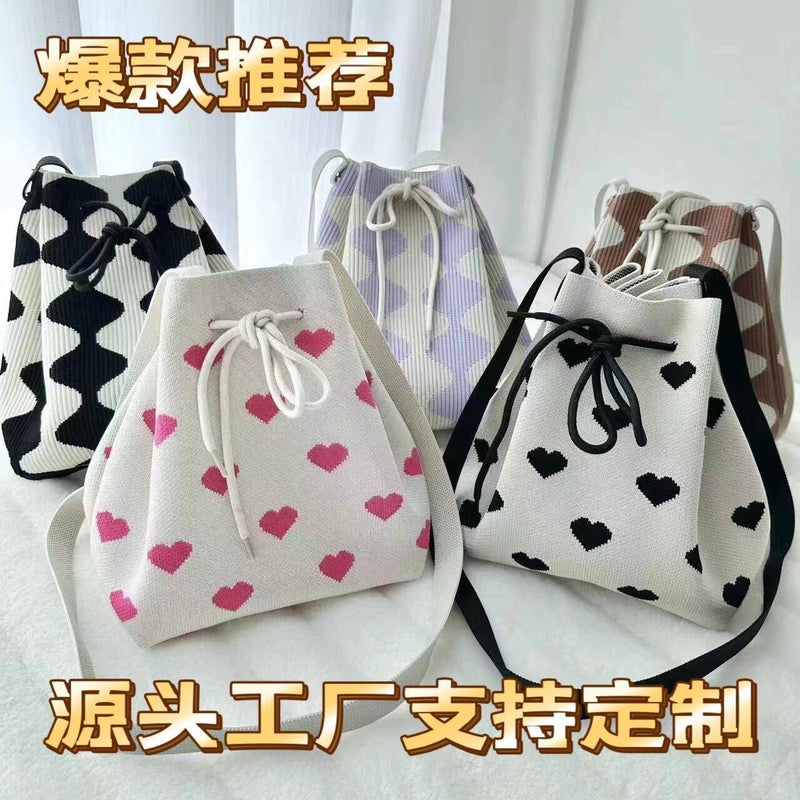 Ins Drawstring Bag For Women, Knitted Tote Bag, Bucket Bag, Crossbody Bag, Versatile Casual Storage Bag For Leisure Travel - Image 2