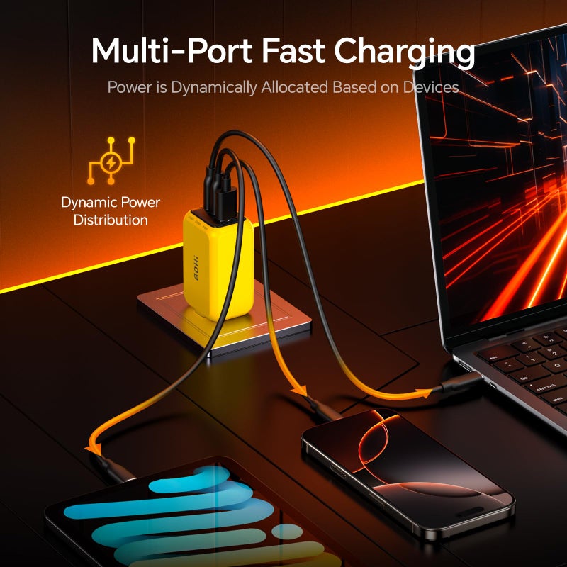 AOHI Youth 65W GaN+ USB C Charger Block, 3-Port PPS Type C Compact Foldable Laptop Fast Wall Charger for MacBook Pro/Air, iPad Pro, iPhone 17/16 Pro Max, Galaxy S24, Pixel, Steam Deck and More, Yellow - Image 4