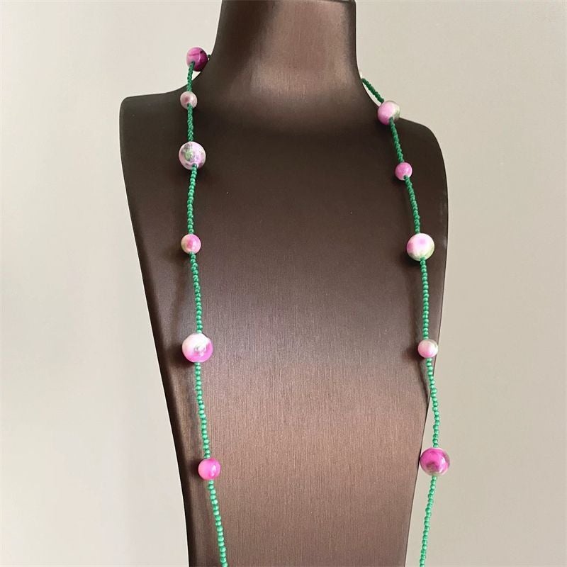 Vintage Green Crystal Resin Beaded Necklace - Image 5