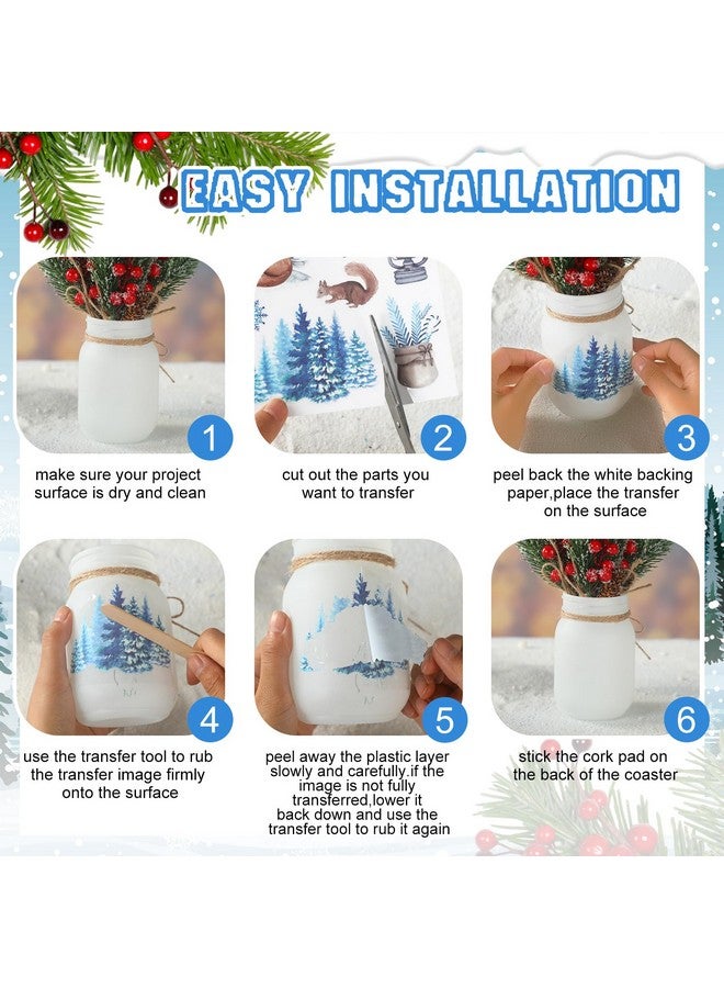 Satinior 16 Sheets Christams Winter Rub On Transfers For Crafts Snow Style Scrapbook Stickers Rub On Decals For Diy Wood Furniture Fabric Journal Dairy Envelope Crafts, 5.9 X 5.9 Inch - Image 4