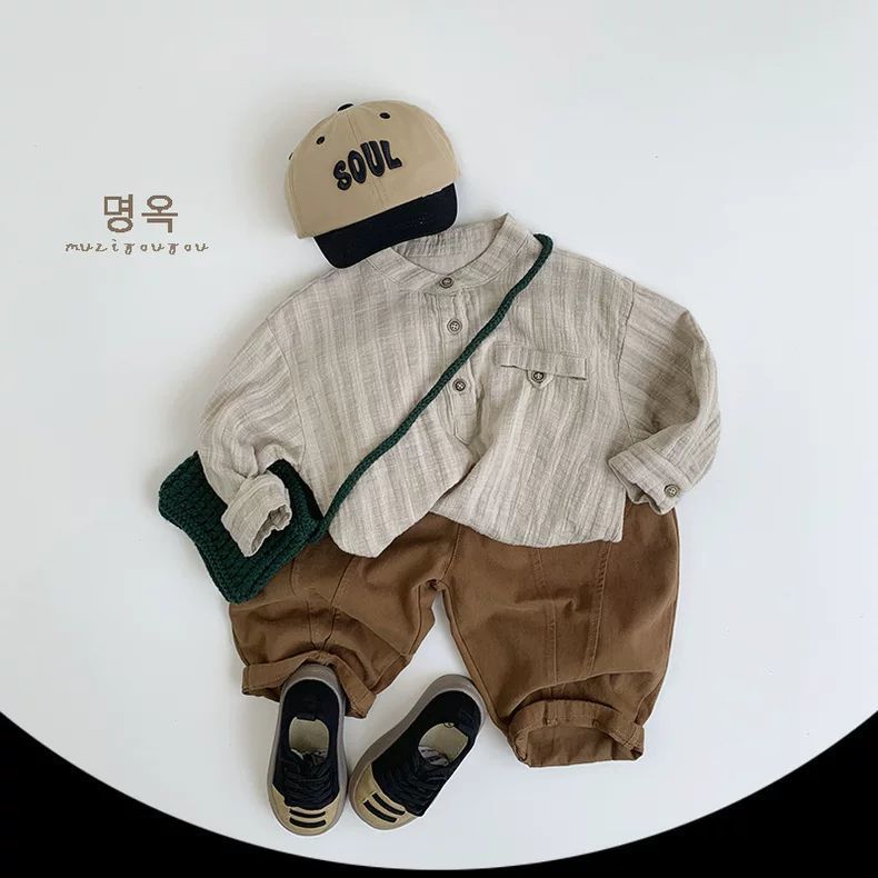 Double-Layer Cotton Yarn Class A ~ Japanese Style Kidsren'S Simple Vertical Striped Shirt 2024 Korean Style Versatile T-Shirt For Boys And Girls - Image 3