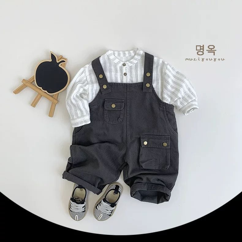Double-Layer Cotton Yarn Class A ~ Japanese Style Kidsren'S Simple Vertical Striped Shirt 2024 Korean Style Versatile T-Shirt For Boys And Girls - Image 4
