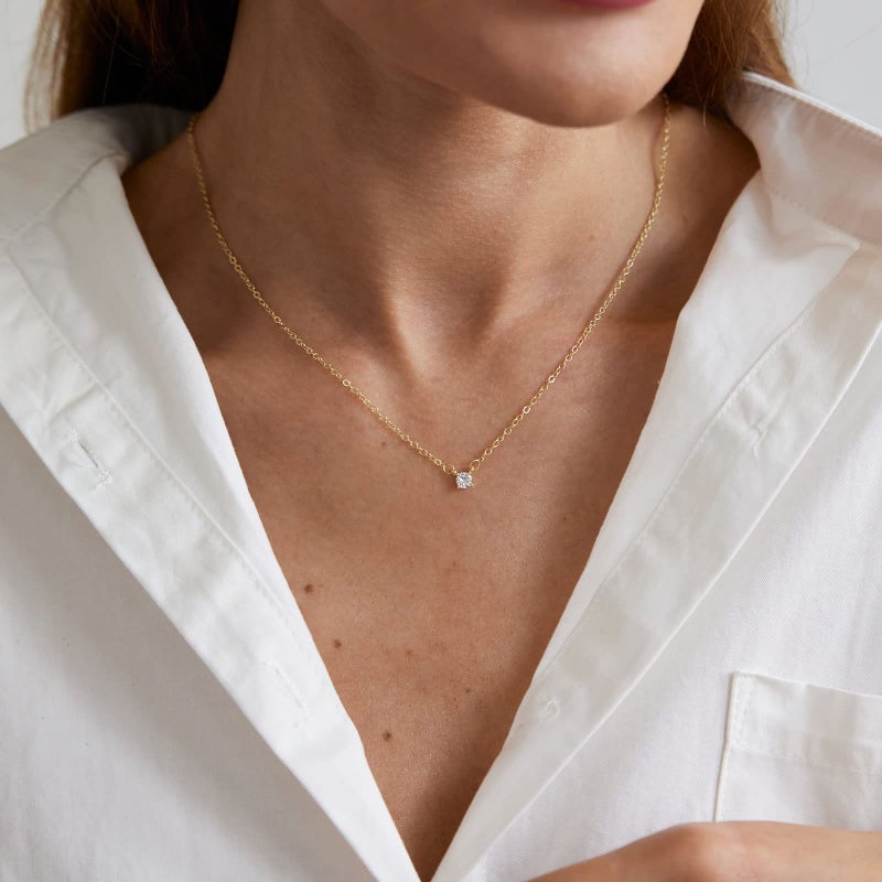 MIDEEO CZ Diamond Necklace for Women Dainty Cubic Zirconia Solitaire Pendant Necklace Gold Plated CZ Simulated Diamond Heart Choker Necklace - Image 2