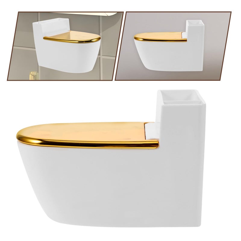 Wall Mounted Toilet Shape Ashtray With Lid Fire Resistant Bathroom Storage White Gold - Image 4