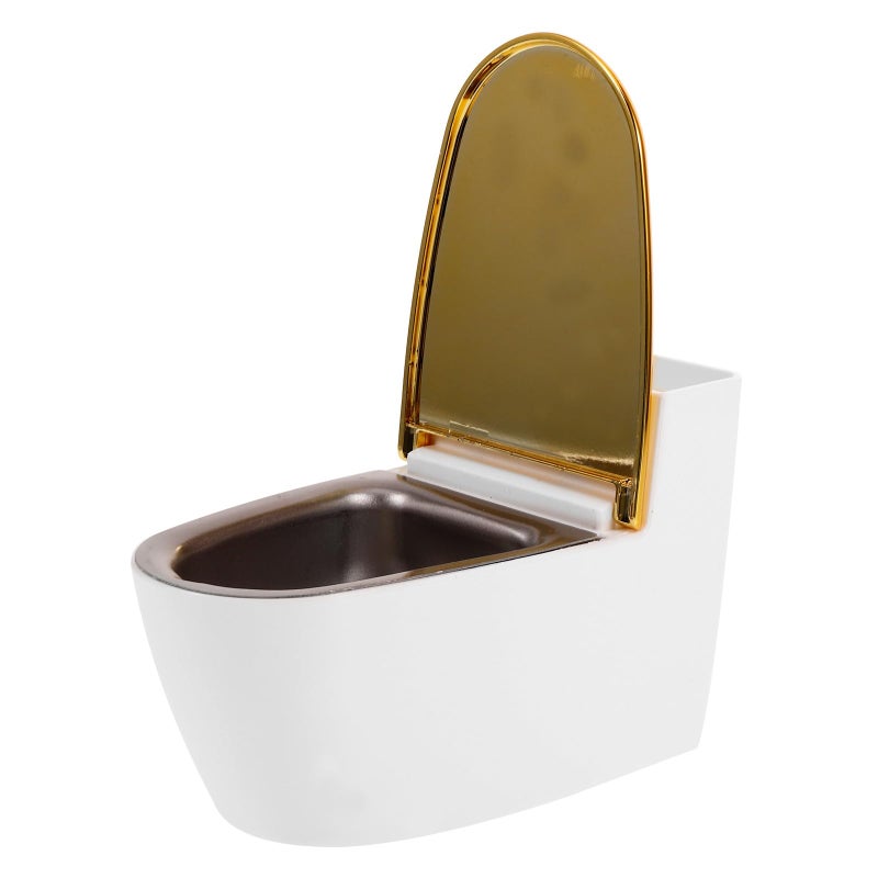 Wall Mounted Toilet Shape Ashtray With Lid Fire Resistant Bathroom Storage White Gold - Image 2