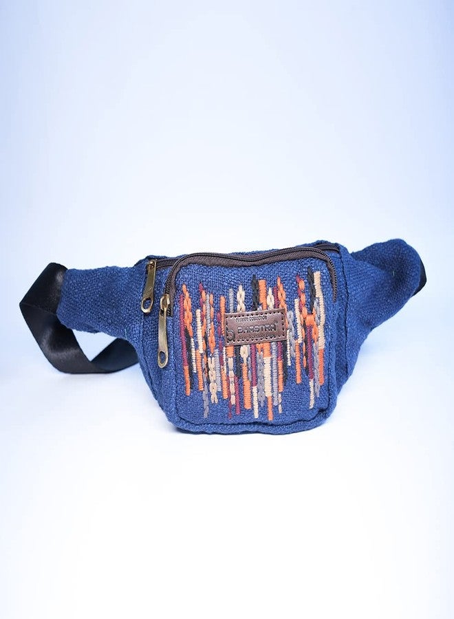 BHASTRA Boho Fancy Bag - Blue | Slub Cotton,Handloom | Waist Bag for Men Women - Mini Waist Bags/Fanny Bag for Men | Hip Chest Belt Bag-Ideal For Gifting - Image 2
