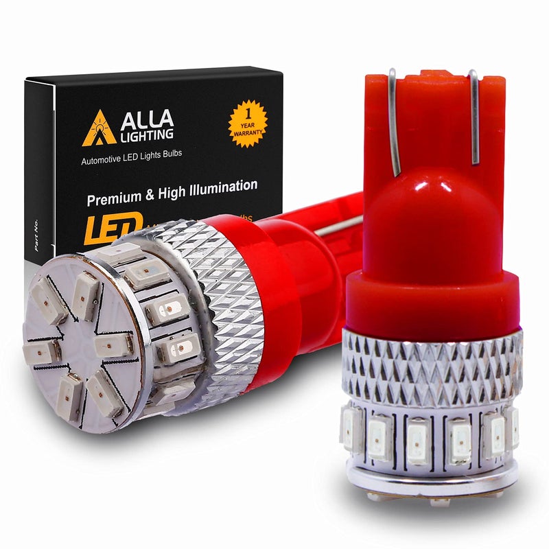 Alla Lighting T10 168 194 LED Lights Bulbs W5W 2825 Super Bright Red 360 Cars Trucks Marker Inner Tail Interior Dome Map Trunk Door Stepwell Lights Lamps 12V 175 161 3014SMD