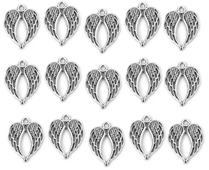 JGFinds Angel Wings Pendant Charm  48 Pack Antique Silver Tone for DIY Jewelry Making Supplies Small 78 Inch Metal Wings for Bracelet Necklace Earrings or Arts and Crafts