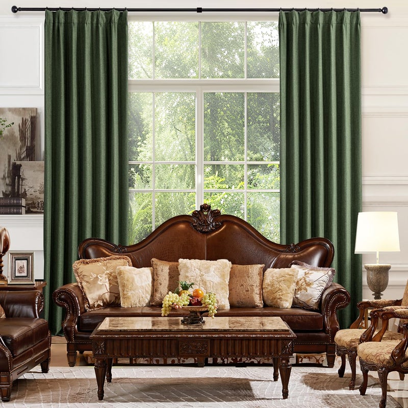 IVAPUPU Thick Linen Blend Pinch Pleated Blackout Curtains for Bedroom - 2 Pages Black Out Green Curtains 84 Inch Long 2 Panel for Living Room Darkening Thermal Window Curtain Drapes with 16pc Hooks - Image 5