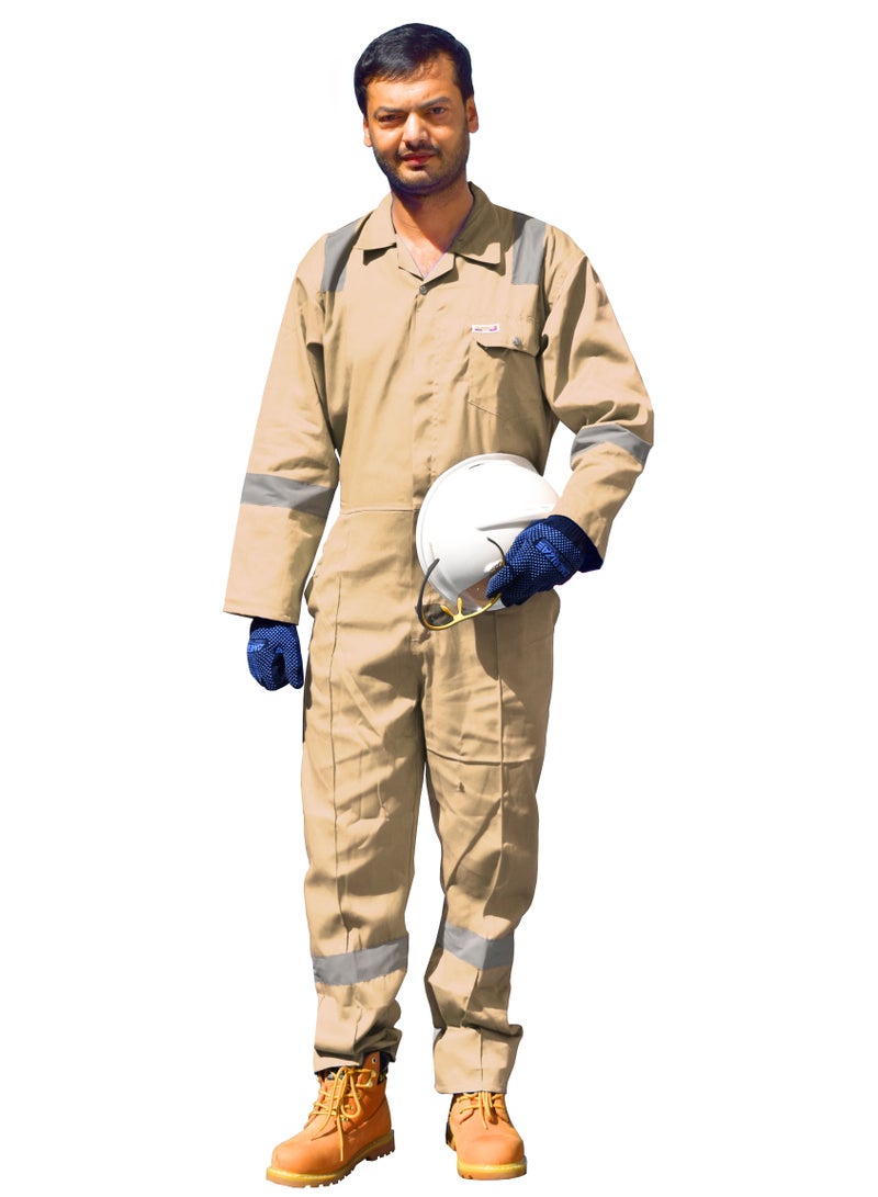 Ameriza Chief Safety Coverall with Reflective Tapes Khaki, 195gsm
