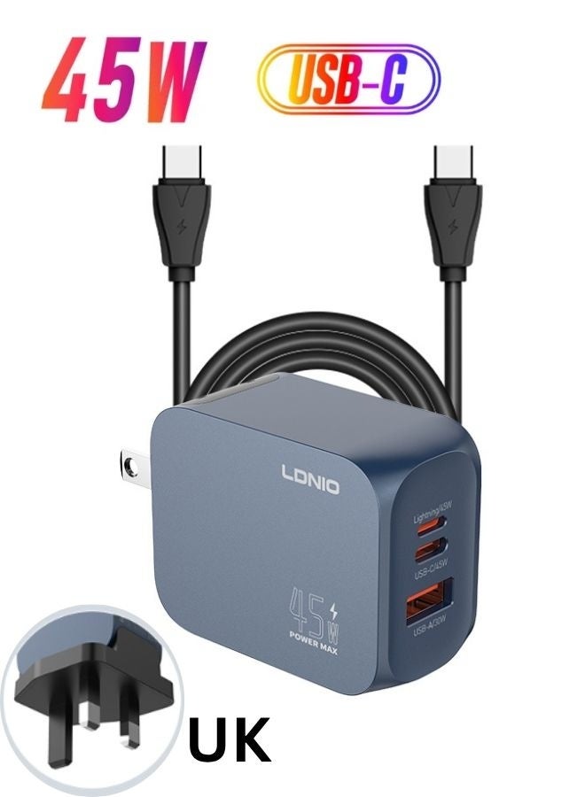 LDNIO 45W USB-C/A Super Fast Charger Adapter | Dual-Port PD PPS QC Fast Charging Adapter with USB-C & USB-A Ports | Supports Laptop, iPhone, Samsung, iPad & Android Devices | Smart Chip, Fireproof PC Shell, Multi-Protection Compact Travel Charger with UK Plug - Image 1