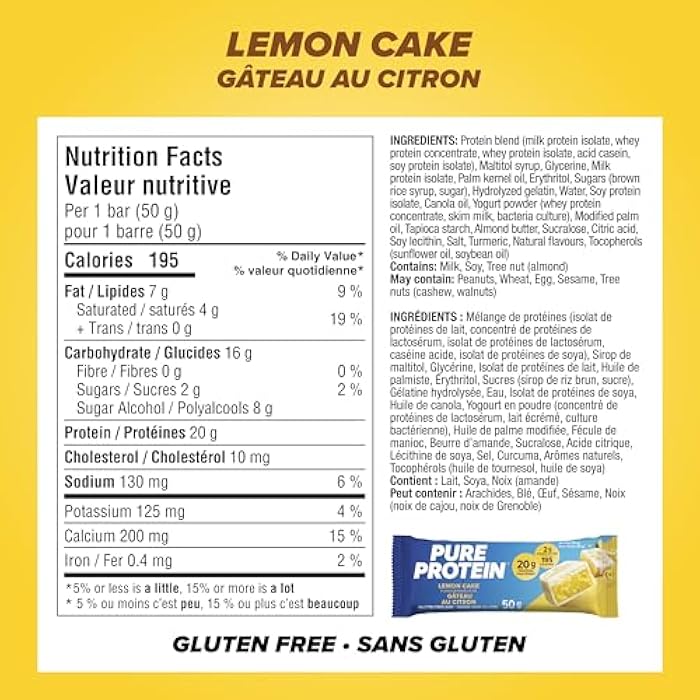 Pure Protein Bars, Non-Gmo, Lemon Cake Flavor, Value Pack, 50g, 6 count Box, Imported from Canada) - Image 2