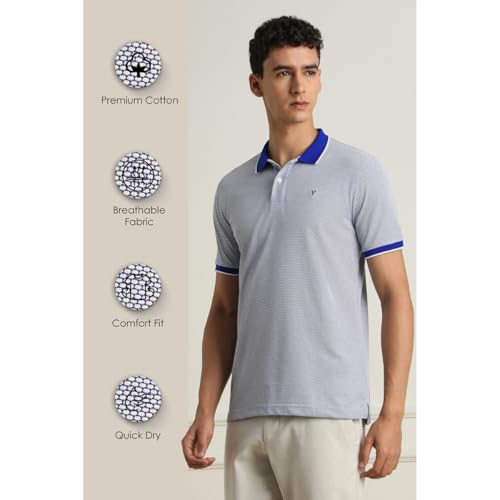 Van Heusen Men Navy Print Polo Neck T-Shirt - Image 2