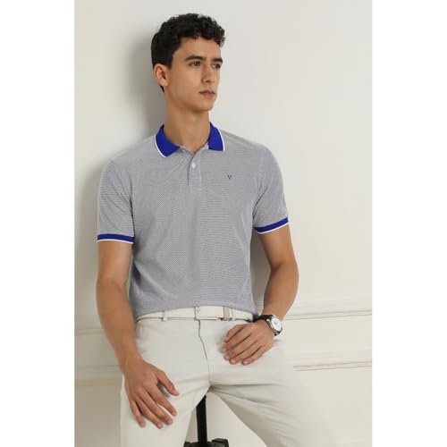Van Heusen Men Navy Print Polo Neck T-Shirt - Image 4
