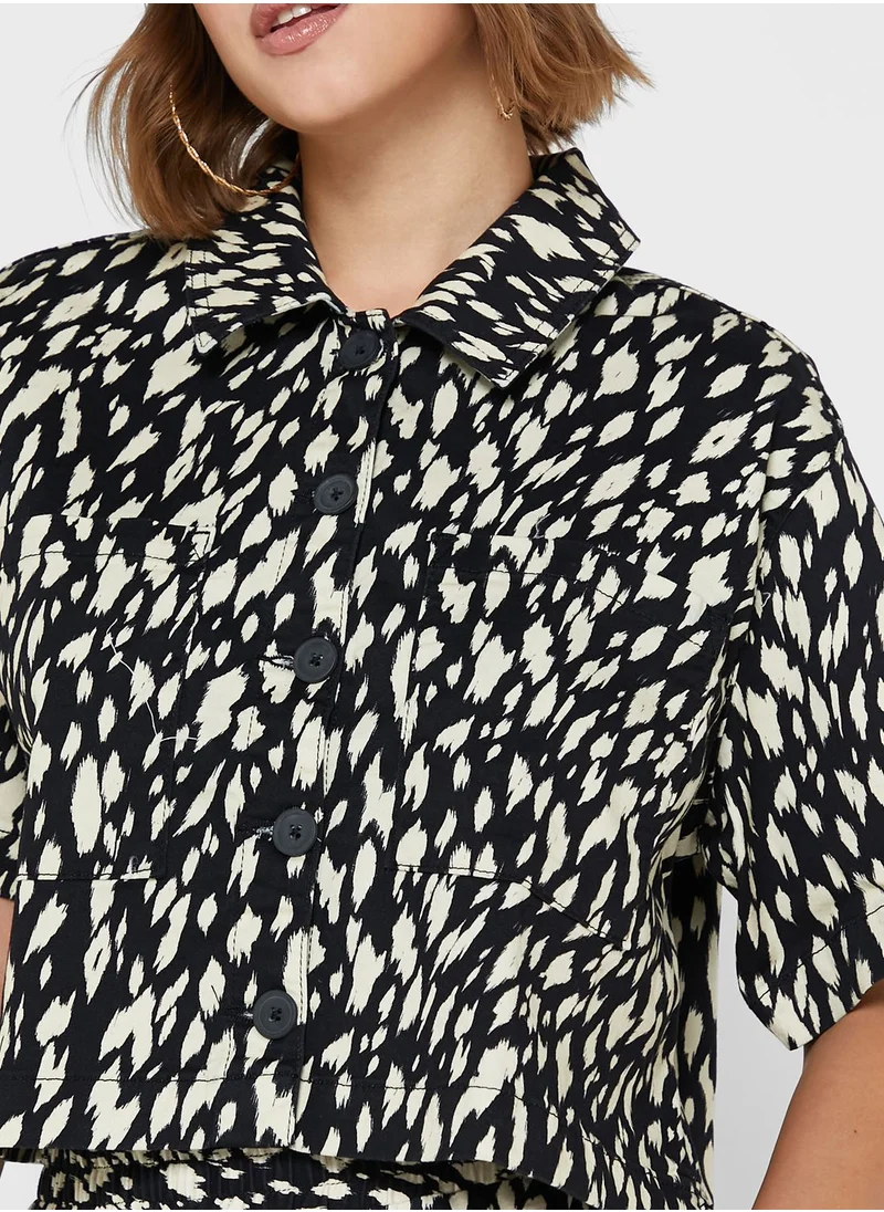 TOPSHOP Printed Button Detail Shirt