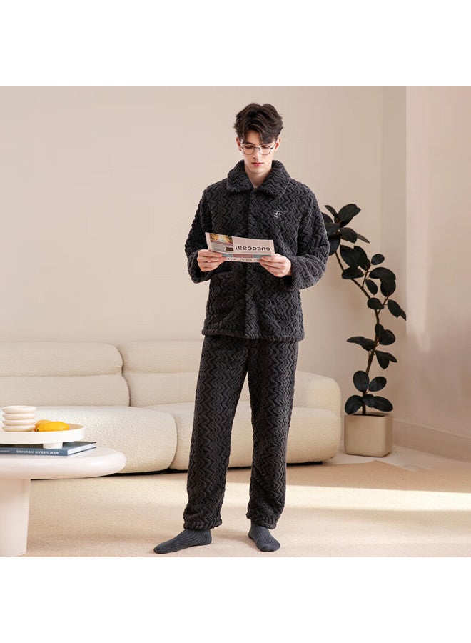 Fenton Fenteng Couple's Pajamas, Autumn And Winter Double-sided Puff Fleece, Thickened Warm Men's Loungewear Set - Image 2