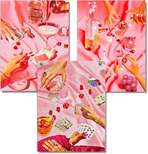 WUDWL Diamond Painting Kits for Adults 3 Pack Pink Tablecloths 5D Diamond Art Kits Full Drill Diamond Dots Paintings with Diamonds Gem Art and Crafts Home Decor 12x16inch - Image 1