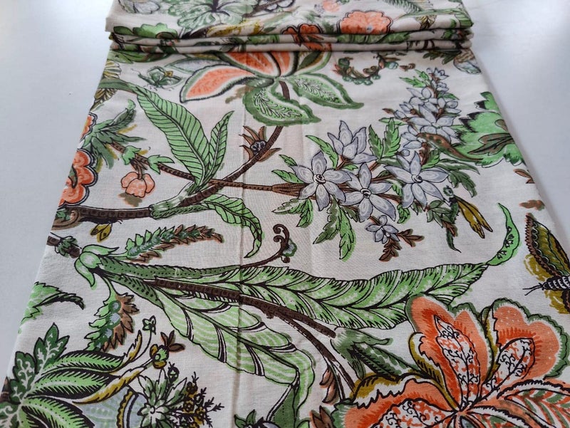Malan Bai Printed Cotton Cloth Materiel Natural Running Fabric Jaipuri Hand Block Printed Women Dress Material Kurtis Natural 44 Inches Width 25 Meter - Image 1