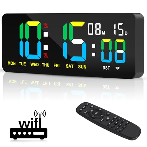 XREXS 12.2 Inch Digital Wall Clock WiFi Sync with Remote Control, Large LED Screen with Time/Calendar/Seconds Display, Count Up & Down Timer, 2 Alarm Clock for Home, Office and Classroom - Image 1