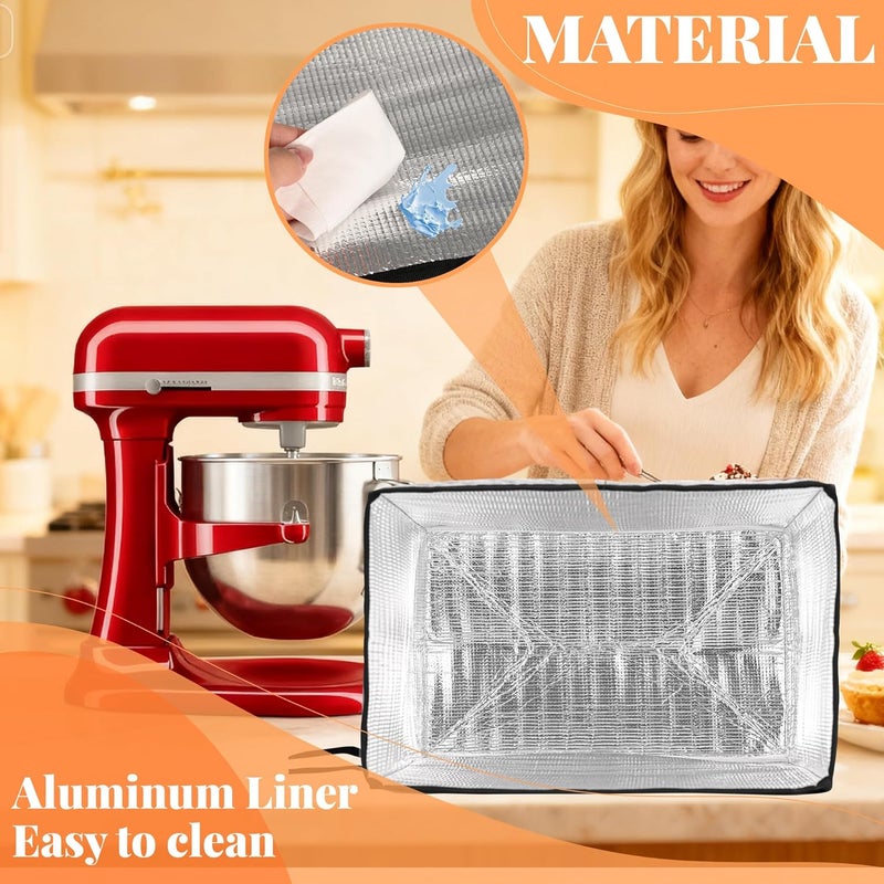 CROTIRAD غطاء غبار قابل للطي لخلاط المطبخ متوافق مع كيتشن إيد 6/7/8 كوارت، غطاء خلاط مع جيوب متعددة لملحقات أجهزة المطبخ المختلفة، أسود مبطن - Image 5