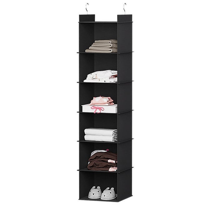 HANGING CLOSET ORGANIZER 6SHELF CLOSET HANGING STORAGE SHELVES BLACK