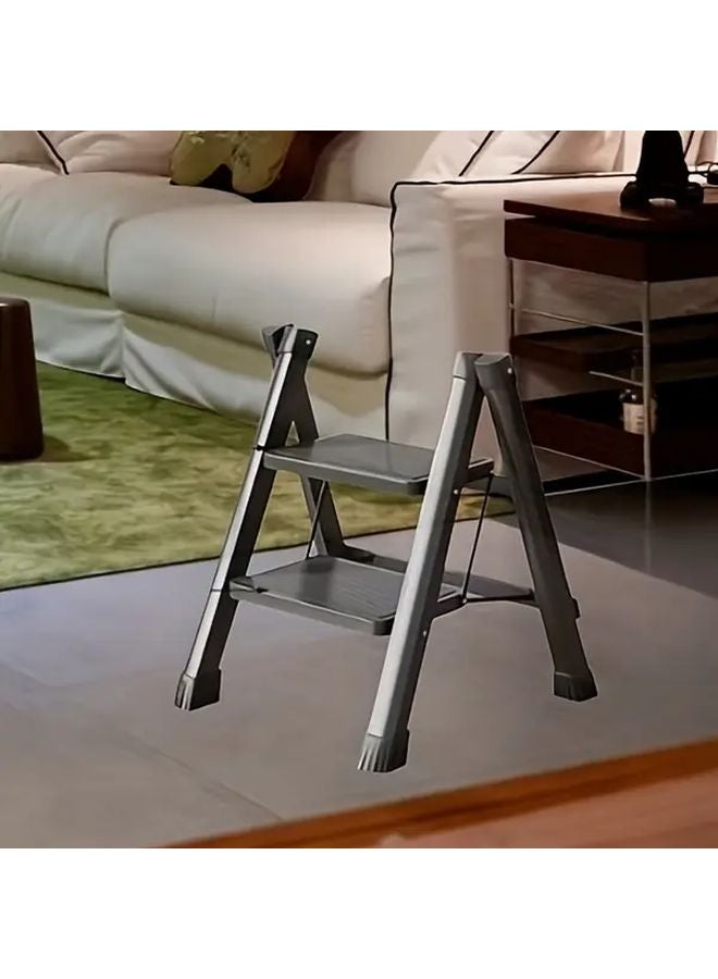 Black Two Step Folding Ladder Stool With Wide Non Slip Steps Compact Lightweight Design - Image 1