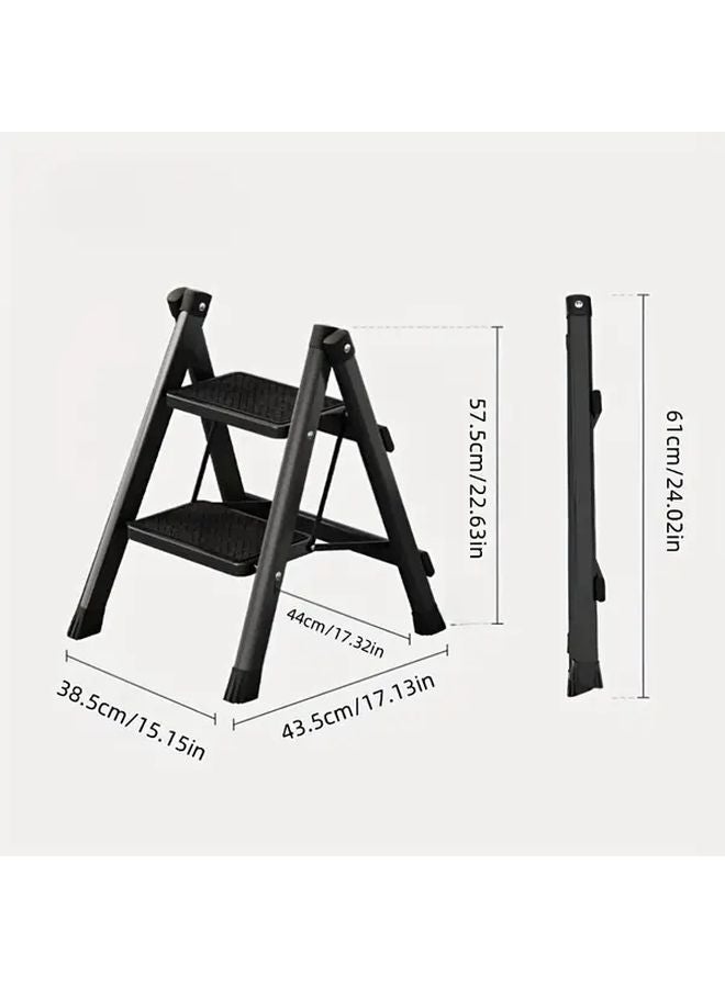 Black Two Step Folding Ladder Stool With Wide Non Slip Steps Compact Lightweight Design - Image 4