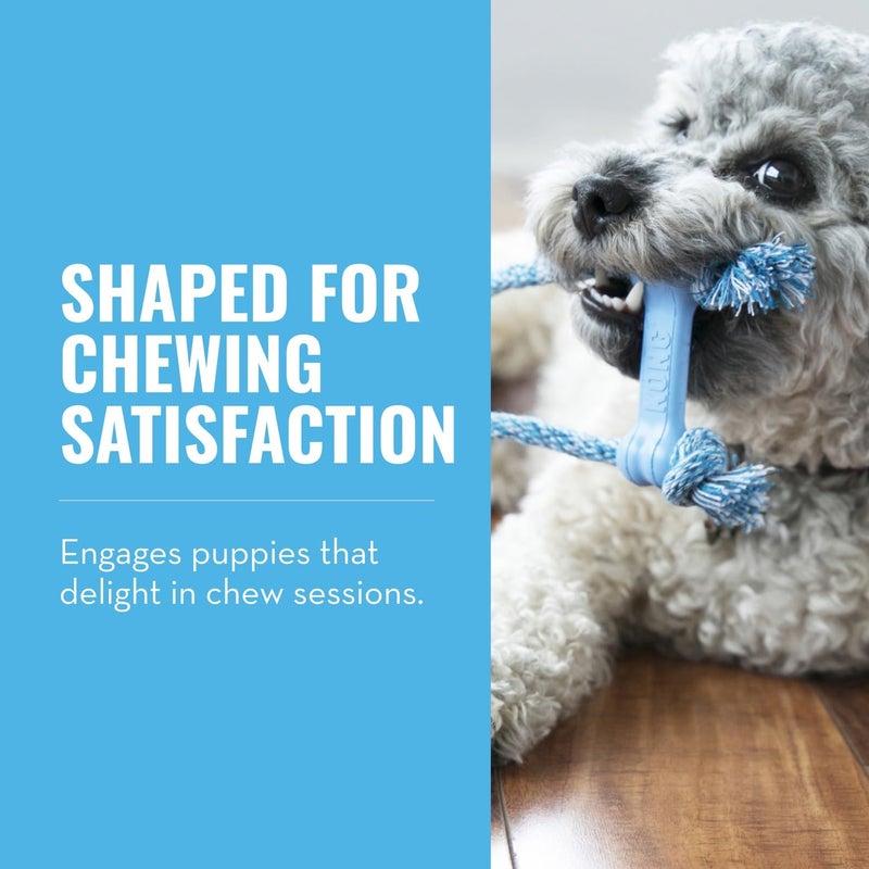 KONG Puppy Goodie Bone with Rope - Natural Rubber Bone with Cotton Rope - Teeth Cleaning Chew Toy for Growing Puppies - for XS Puppies - Blue - Image 2