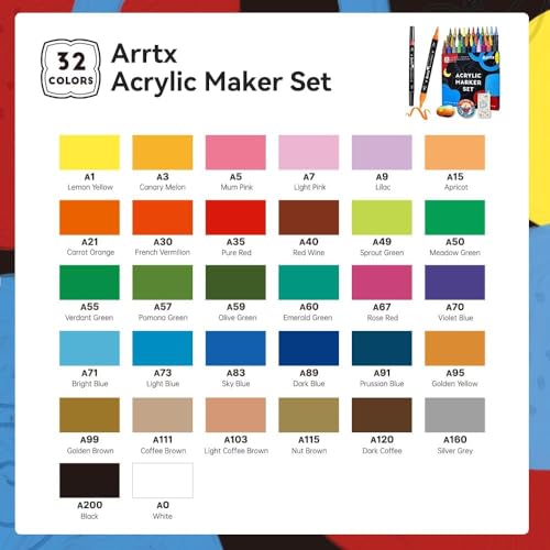 Arrtx Acrylic Pens Paint Markers 32 Colors, Dual Tip Acrylic Paint Markers with Brush Tip and Fine Tip, Art Supplies for Rock Painting, Wood, Ceramic, Fabric, Glass, DIY Crafts - Image 4