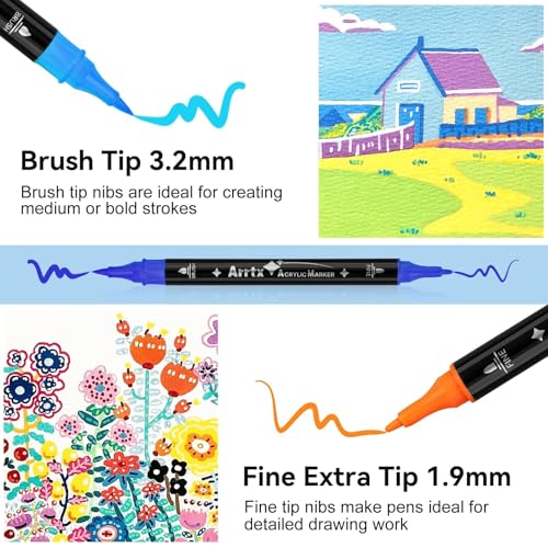 Arrtx Acrylic Pens Paint Markers 32 Colors, Dual Tip Acrylic Paint Markers with Brush Tip and Fine Tip, Art Supplies for Rock Painting, Wood, Ceramic, Fabric, Glass, DIY Crafts - Image 2