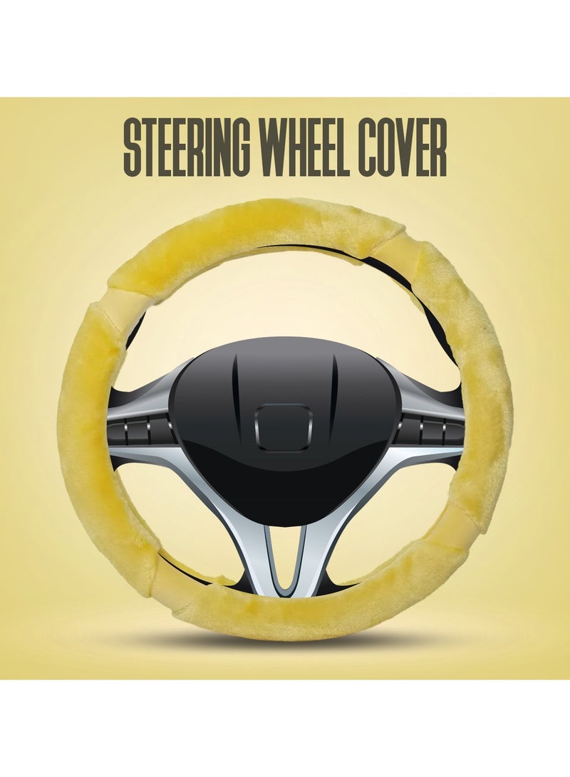Agc Premium Quality 38cm Fluffy Steering Wheel Cover Medium Size Yellow - Image 1