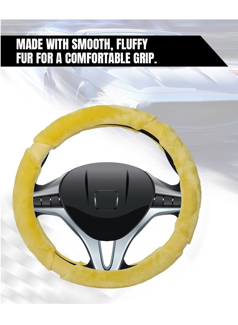 Agc Premium Quality 38cm Fluffy Steering Wheel Cover Medium Size Yellow - Image 5