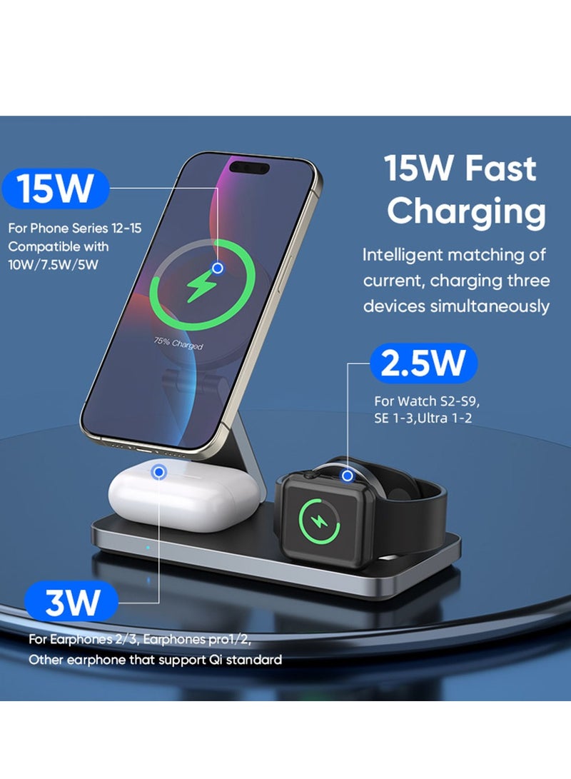 VIWTEC 3-in-1 Foldable Magnetic Charger Station for iPhone 16/15/14/13/12, AirPods Pro, Apple Watch – Portable Wireless Charging Stand, Space-Saving Design - Image 3
