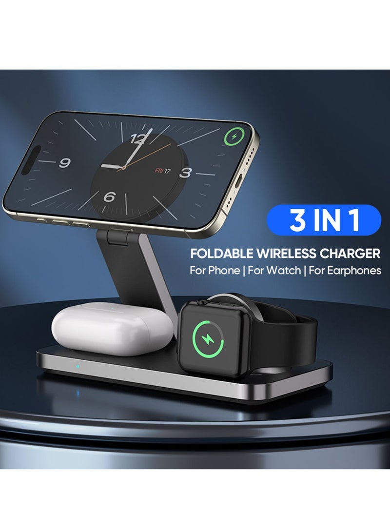 VIWTEC 3-in-1 Foldable Magnetic Charger Station for iPhone 16/15/14/13/12, AirPods Pro, Apple Watch – Portable Wireless Charging Stand, Space-Saving Design - Image 2