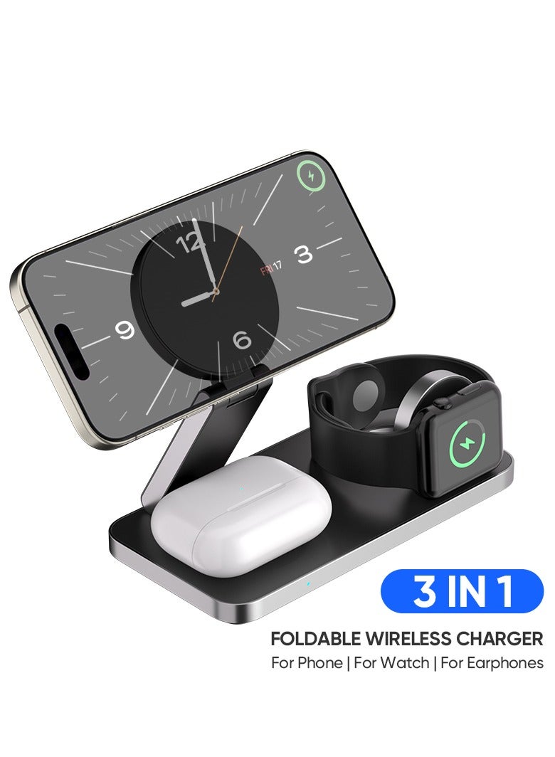 VIWTEC 3-in-1 Foldable Magnetic Charger Station for iPhone 16/15/14/13/12, AirPods Pro, Apple Watch – Portable Wireless Charging Stand, Space-Saving Design - Image 1