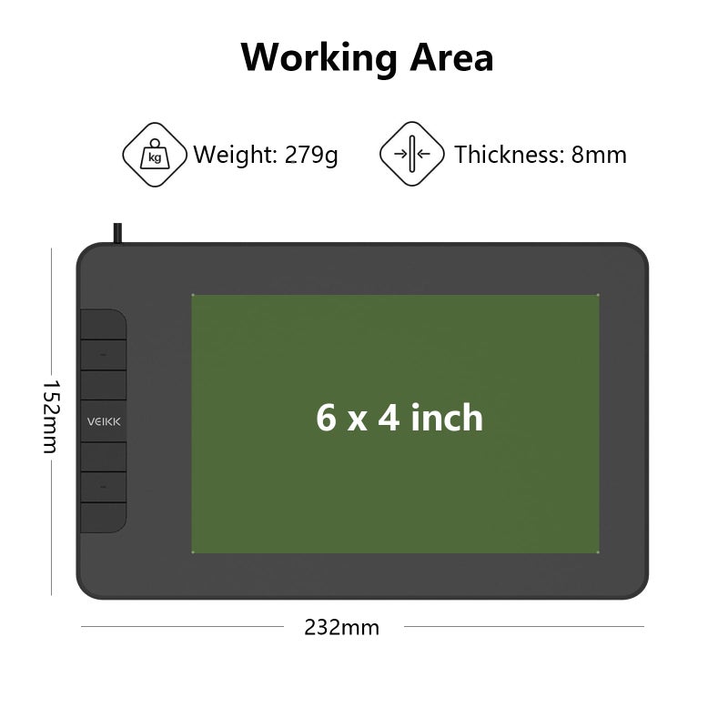 VEIKK VK640 Graphic Tablet 6 x4 inch Drawing Tablet Pen Tablet with Battery-Free Stylus for Android, Windows and Mac OS,Support Tilt Function(8192 Level Pressure) - Image 4