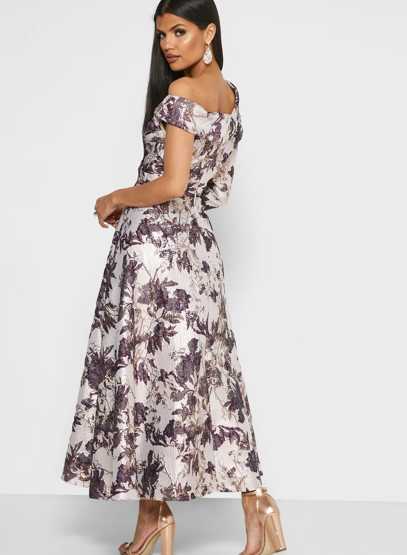 Threadz by Ajooni One Shoulder Jacquard Dress