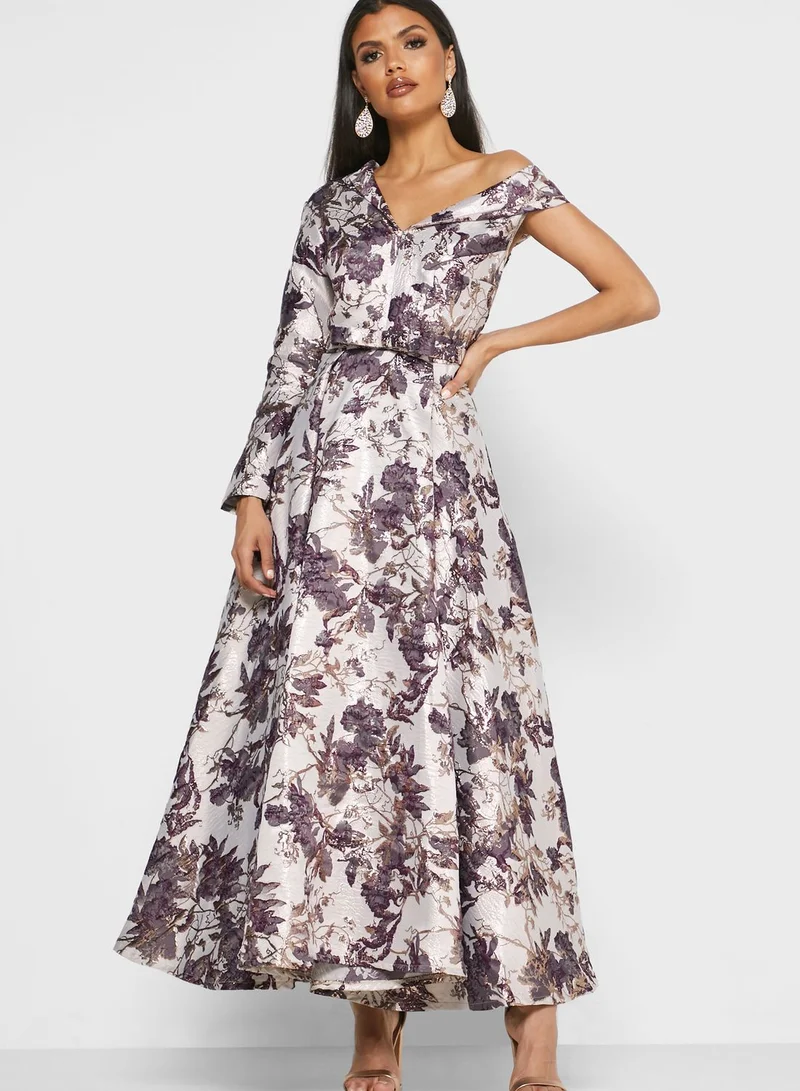 Threadz by Ajooni One Shoulder Jacquard Dress