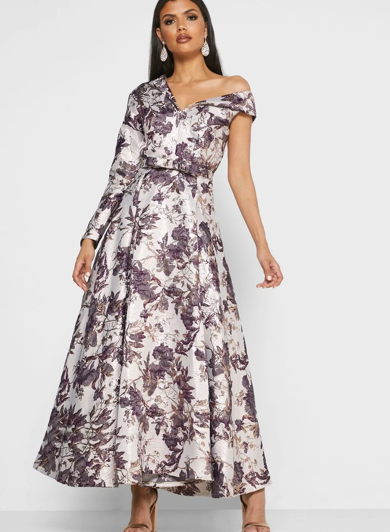 Threadz by Ajooni One Shoulder Jacquard Dress