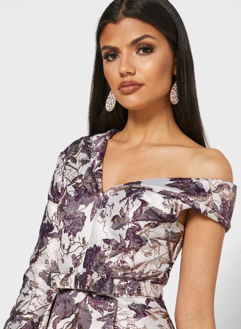 Threadz by Ajooni One Shoulder Jacquard Dress