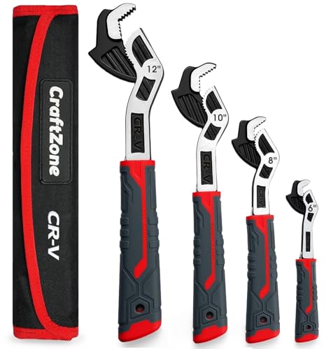 CRAFTZONE SelfAdjusting Pipe Wrench 681012 Self Locking Wrench Set with Forged Double Threaded Jaws for Pipes Nuts Bolts and Plumbing Repair - Image 1