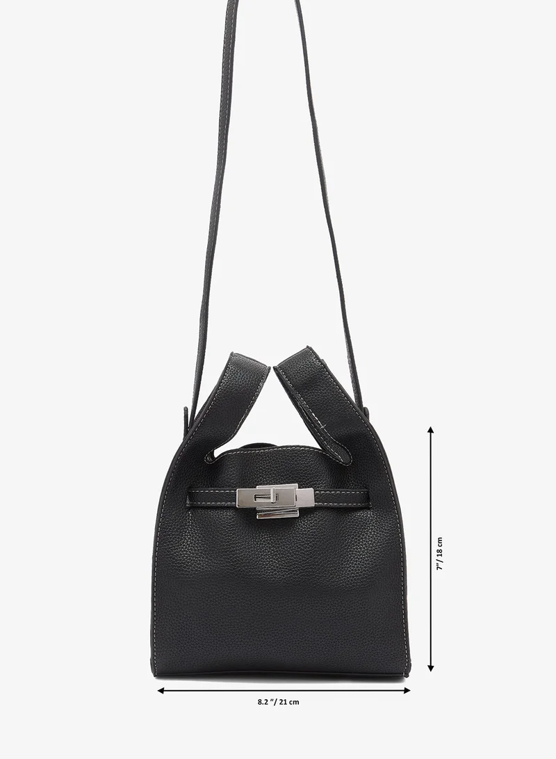 Ella Black bucket bag with strap detail and silver buckle for Women | Best Price UAE