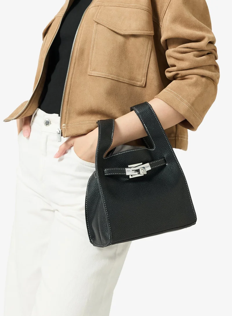 bucket bag with strap detail and silver buckle