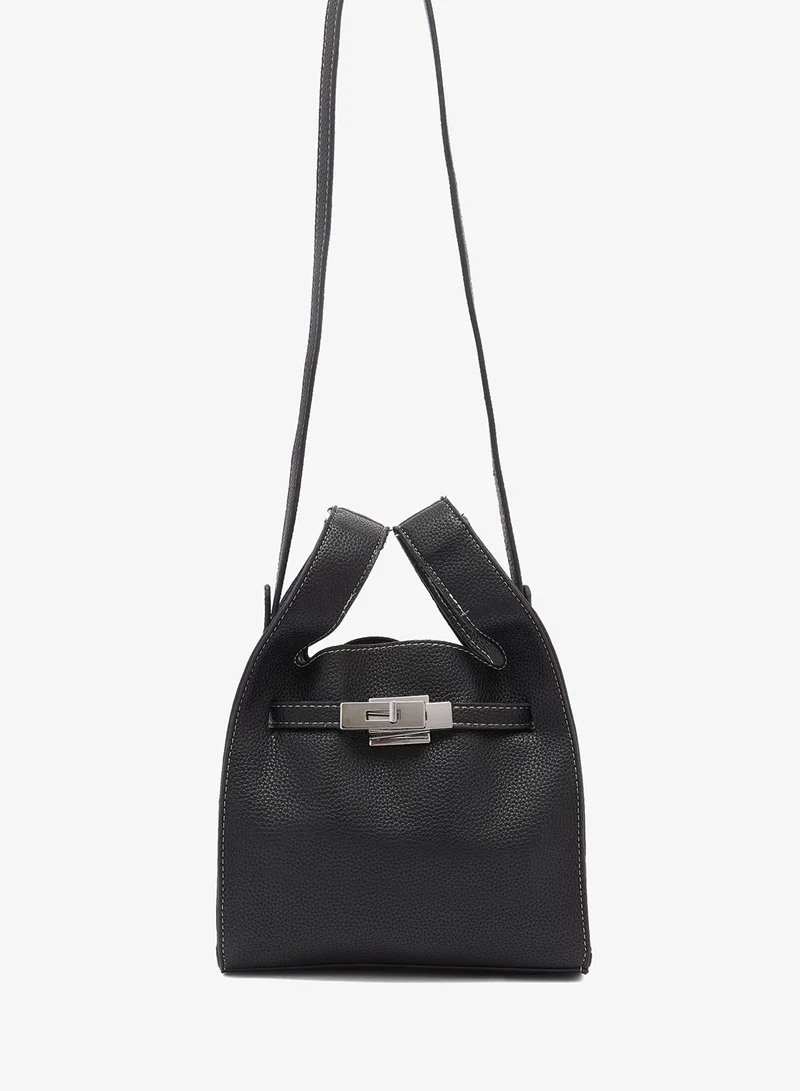 Ella Black bucket bag with strap detail and silver buckle for Women | Best Price UAE