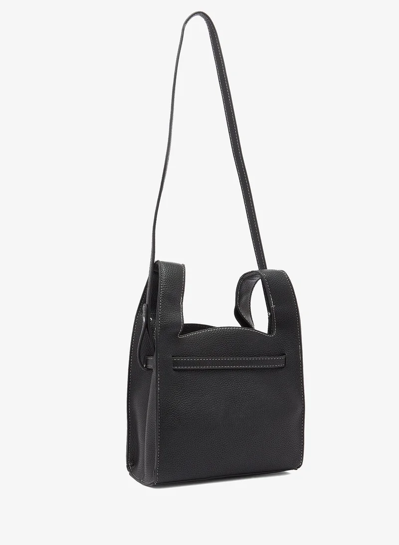 Ella Black bucket bag with strap detail and silver buckle for Women | Best Price UAE