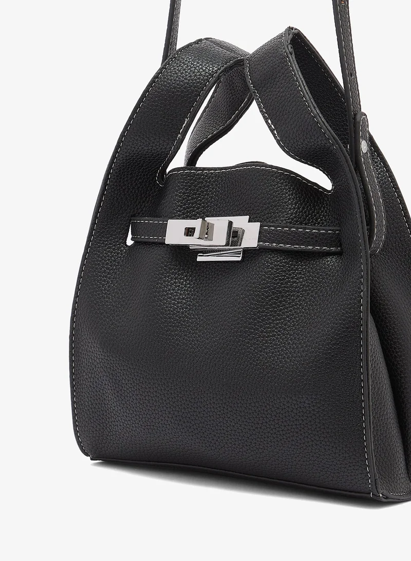 Ella Black bucket bag with strap detail and silver buckle for Women | Best Price UAE