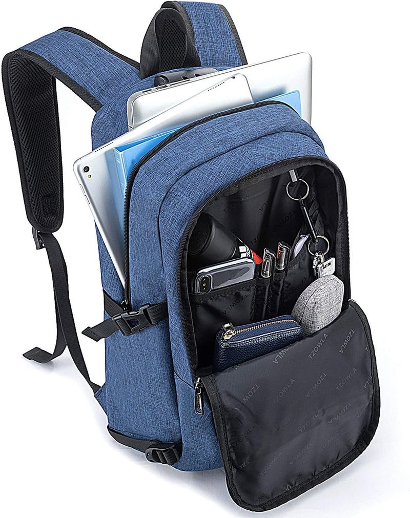 Tzowla Business Laptop Backpack Anti-Theft College Backpack with USB Charging Port and Lock 17.3 Inch Computer Backpacks for Women Men, Casual Hiking Travel Daypack (Blue) - Image 2