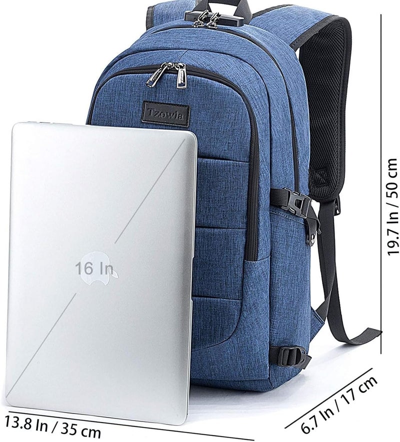 Tzowla Business Laptop Backpack Anti-Theft College Backpack with USB Charging Port and Lock 17.3 Inch Computer Backpacks for Women Men, Casual Hiking Travel Daypack (Blue) - Image 5